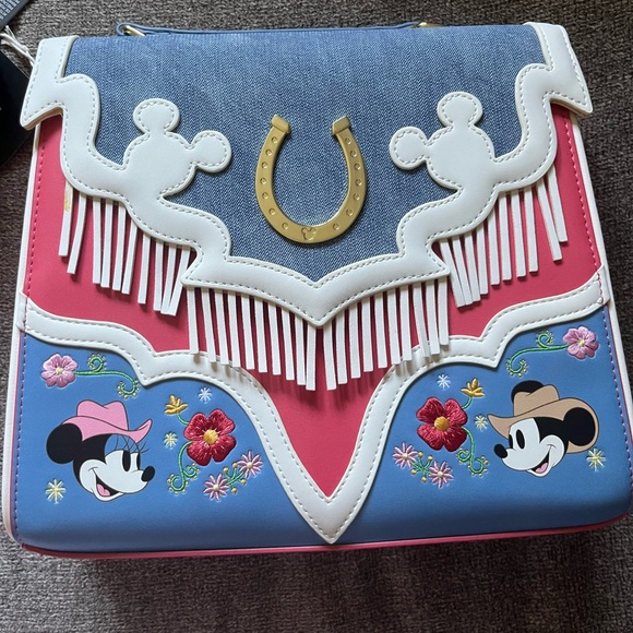 Disney Loungefly Western Mickey & Minnie Fringe Crossbody Bag Cowboy Cowgirl NWT - Picture 3 of 7